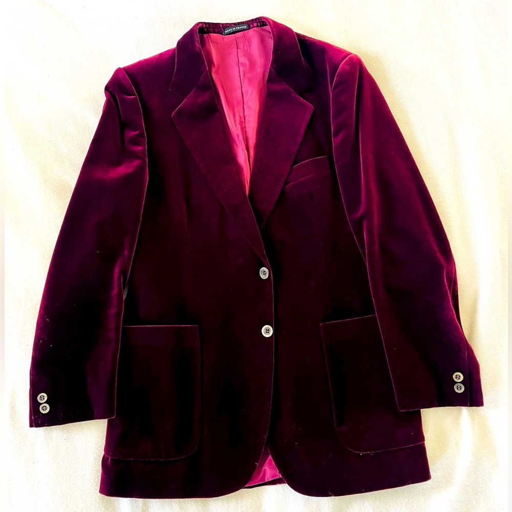 Vintage YSL Velour Smoking Jacket. Burgundy. 1970’s. Single owner. Tailored.